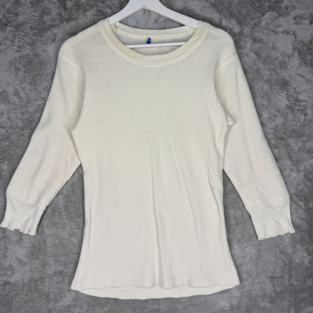 Vtg 60s Sears Roebuck Thermal Shirt Mens M 38-40 Long Sleeve Waffle Distressed
